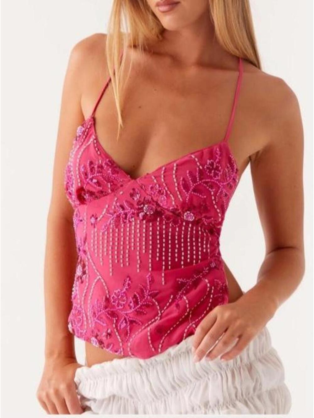 Peppermayo floral sequin / beaded cami top